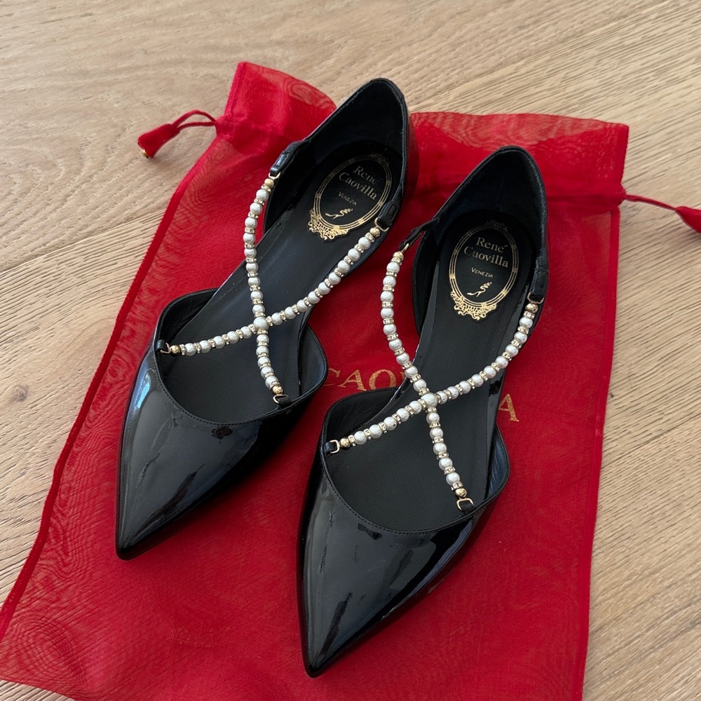 Rene Caovilla Pearl Beaded lace Flats